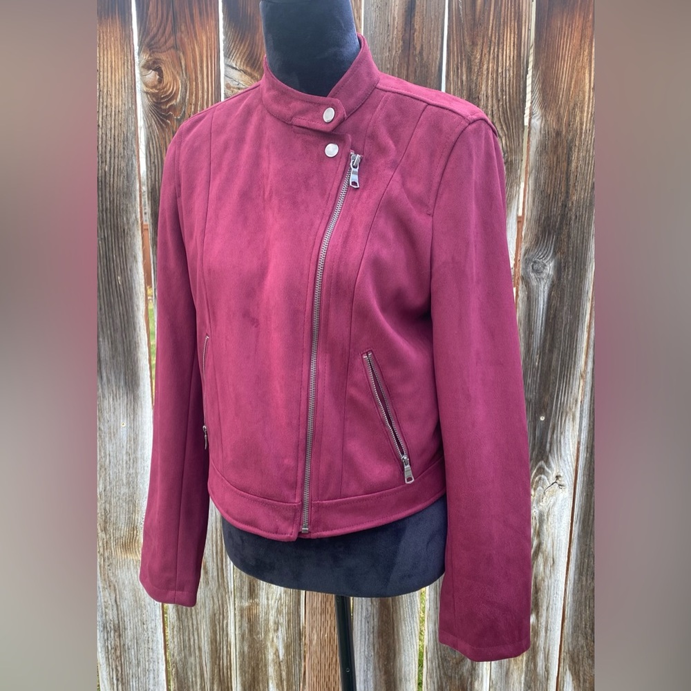 NWT Banana Republic Faux Suede Moto Jacket Burgundy